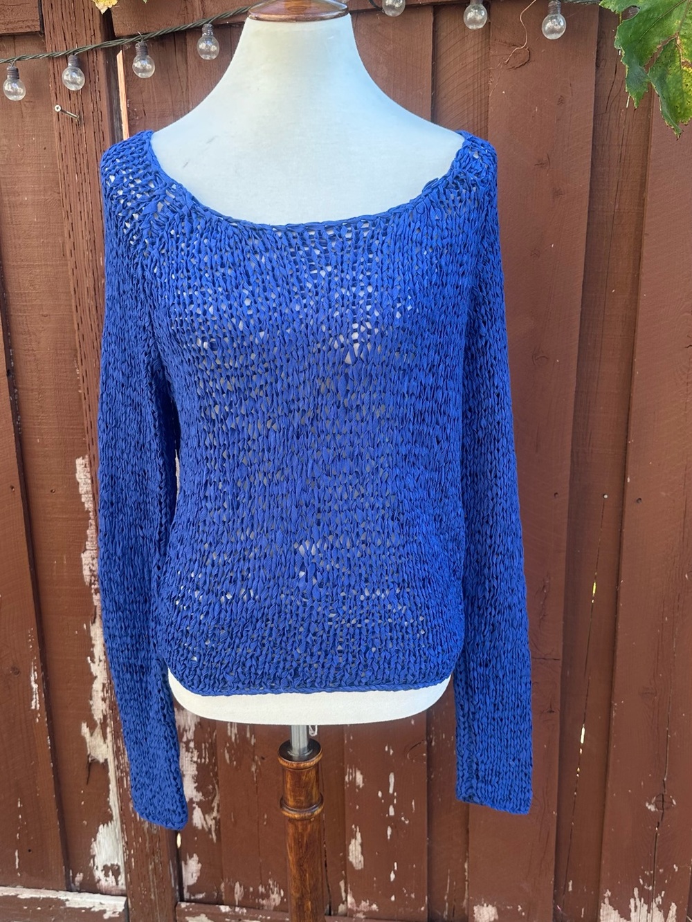 Trouve Royal Blue Open-Knit Scoop Neck Sweater